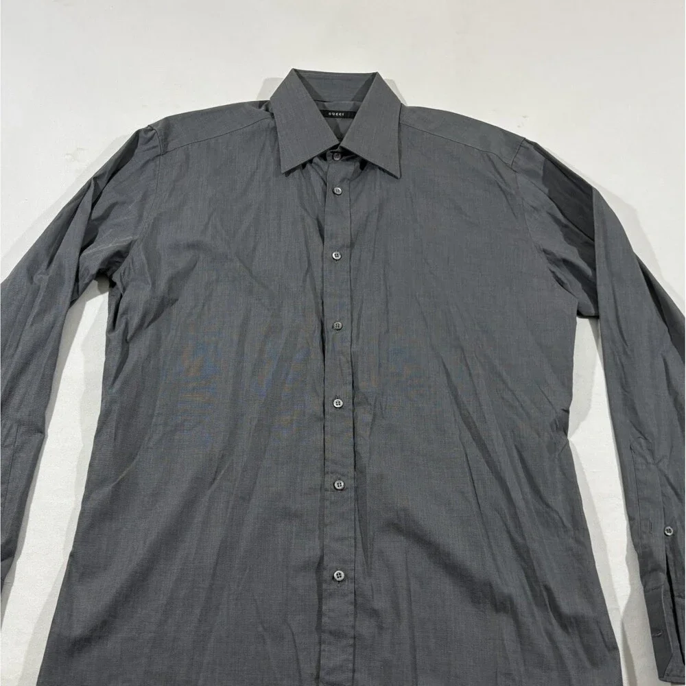 Gucci Mens Gray Shirt Long Sleeve Cotton Sharkfin Button Dress Sz 15.5 ITALY